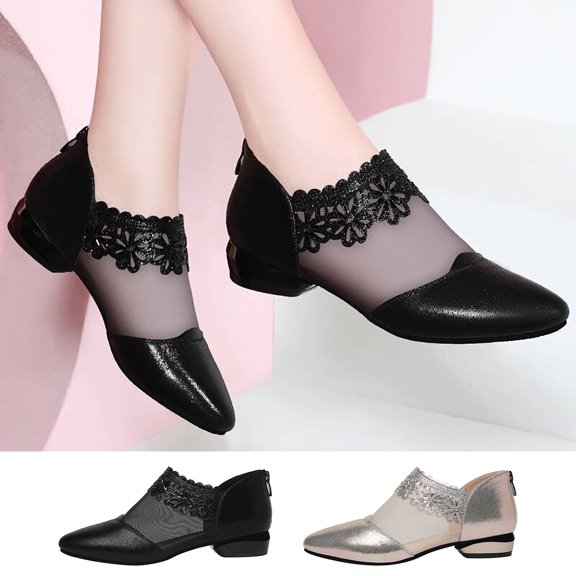 Kayannuo Hollow Mesh Sandals Women's Summer Breathable Mesh Ankle Boots Elegant Closed Sandals with Block Heel, Spring Casual Shoes Party Shoes with Rhinestones