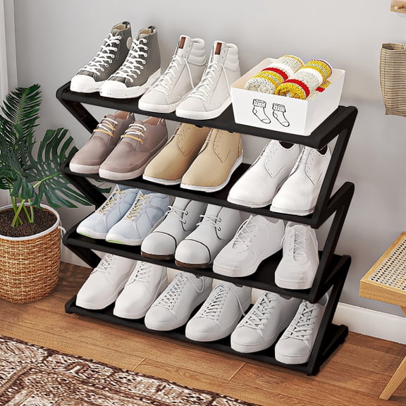 Kayannuo Home Essentials 4-layer Shoe Rack Independent Shoe Cabinet With Thickened Steel Pipe Multi-functional Entrance Shoe Cabinet Corridor Shoe Cabinet (42x18.5x49cm Black)