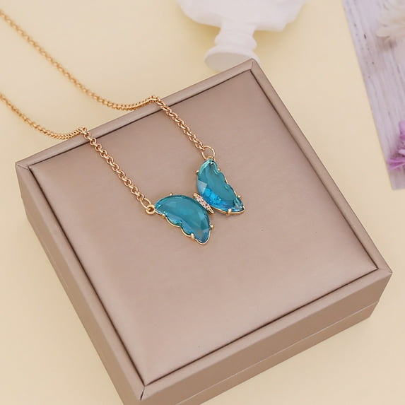 Kayannuo Ladies Fashion Multicolor Butterfly Necklace Crystal Clavicle Chain Pendant