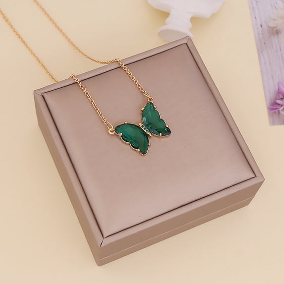 Kayannuo Ladies Fashion Multicolor Butterfly Necklace Crystal Clavicle Chain Pendant