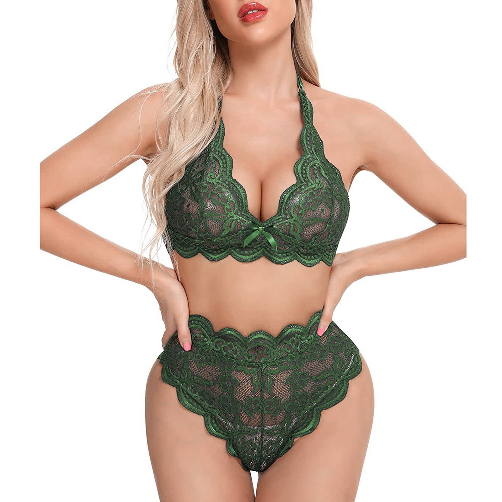 Buy ZITIQUE Women's Autumn-winter Glossy Non-wired Push Up Lingerie Set (Bra  and Underwear) - Green in Green 2024 Online