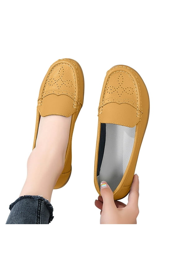 Loafers Women Shoes Fall Womens Shoes Comfortable Casual Hollowed Out Women's Leather Shoes With Soft Soles Sloping Heels