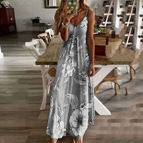 Kayannuo Long Dress for Woman Back to School Prom Dress Women Summer Casual Floral Printed Slimming Sling Party Long Dress
