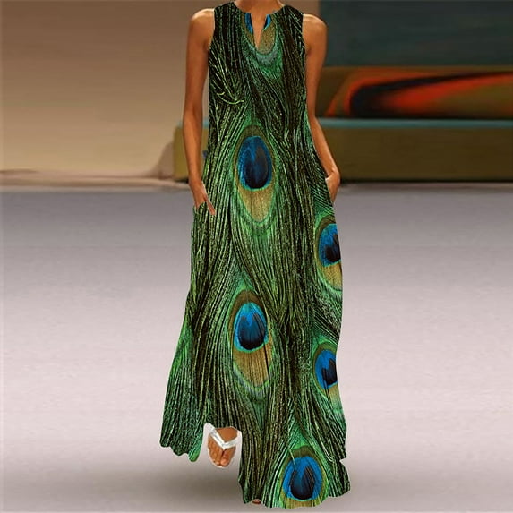 Kayannuo Long Dress for Woman Back to School Prom Dress Women's Casual Long Dress With Striped Floral Print Sleeveless Maxi Dress