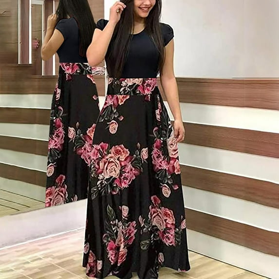 Kayannuo Long Dress for Woman Back to School Prom Dress Clearance Women's Tie-Dye Colorful Long Floral Print Dresses Beach Casual Maxi Sundress