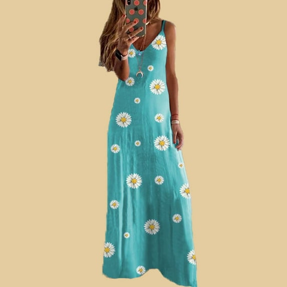 Kayannuo Long Dress for Woman Back to School Prom Dress Women Summer Casual Floral Printed Slimming Sling Party Long Dress