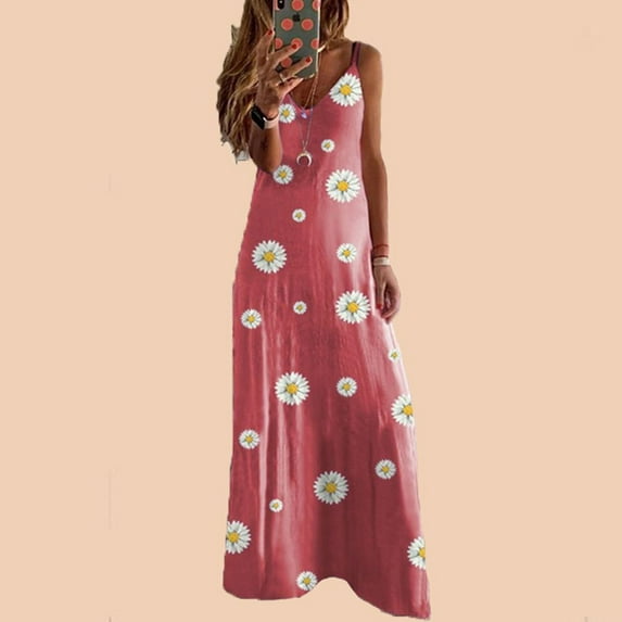 Kayannuo Long Dress for Woman Back to School Prom Dress Women Summer Casual Floral Printed Slimming Sling Party Long Dress