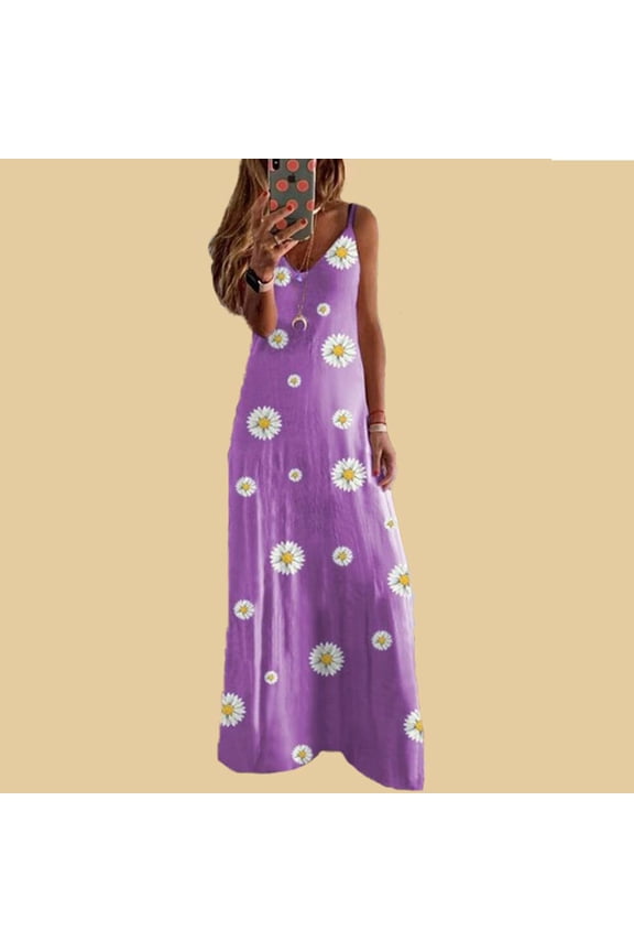 Long Dress for Woman Back to School Prom Dress Women Summer Casual Floral Printed Slimming Sling Party Long Dress