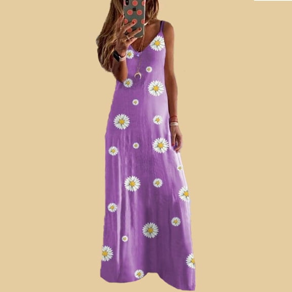 Kayannuo Long Dress for Woman Back to School Prom Dress Women Summer Casual Floral Printed Slimming Sling Party Long Dress