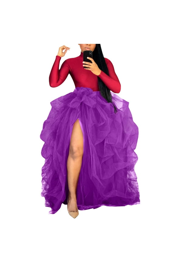 Long Dress for Woman Back to School Prom Dress Womens Tulle Long Skirt High Waist Ruffle Floor Length Wedding Puffy Maxi Skirts