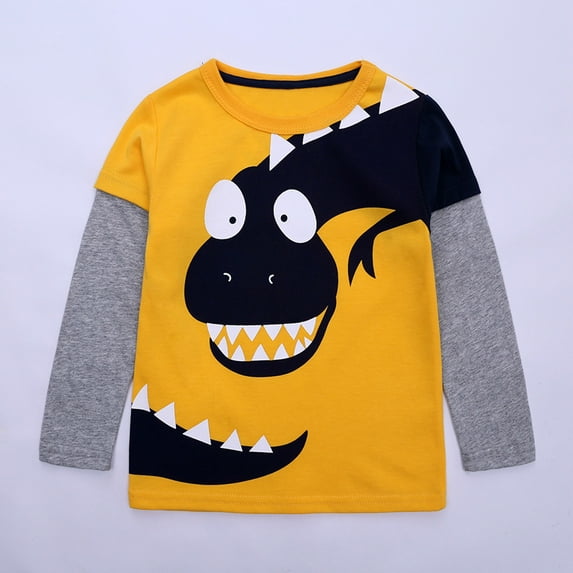 Kayannuo Long Sleeve Shirts Spring Clearance Toddler Kids Baby Boys Fashion Cute Dinosaur Pattern Print Long Sleeves T-shirt Top