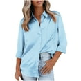 thumbnail image 1 of Kayannuo Long Sleeve Tee Shirt Solid Button Front V-Neck Womens T Shirts Women's Blouse Satin Silk Shirts Shirts Casual Loose Long Sleeve Office Work Tunic Tops, 1 of 9