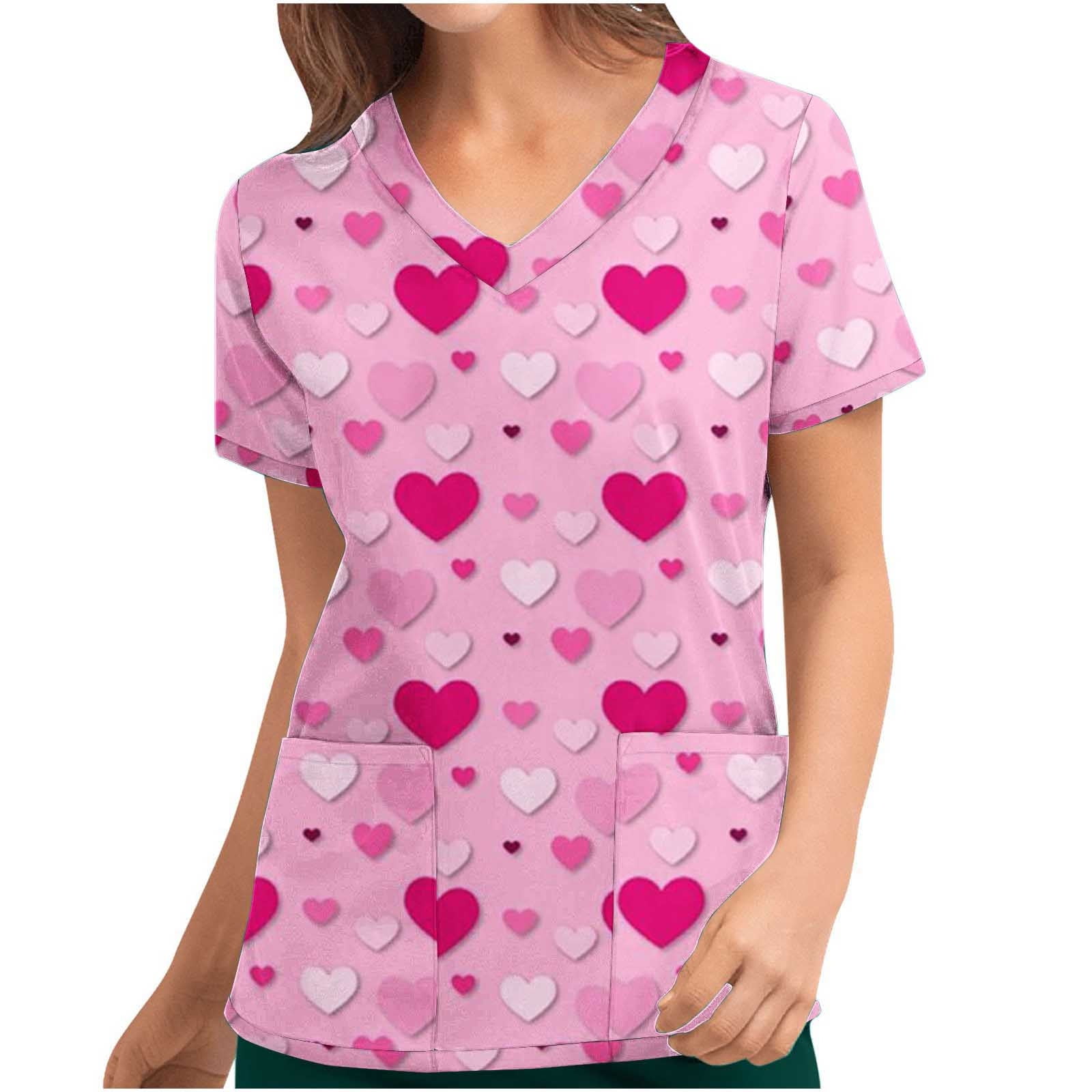 Kayannuo Love Heart Printed Nursing Uniforms Scrub for Women Clearance