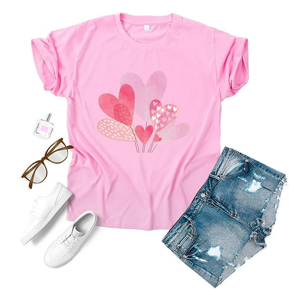 Kayannuo Love Heart Printed Womens Tees Clearance Valentine's Day T Shirts for Women Women's Love Printed Short Sleeved T-shirt Top