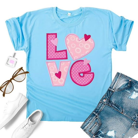 Kayannuo Love Heart Printed Womens Tees Valentine's Day T Shirts for Women Women's Love Printed Short Sleeved T-shirt Top