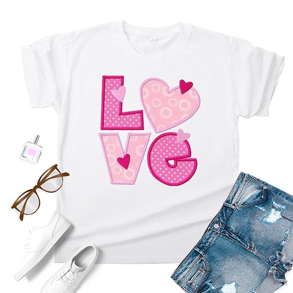 Kayannuo Love Heart Printed Womens Tees Valentine's Day T Shirts for Women Women's Love Printed Short Sleeved T-shirt Top