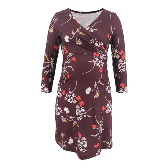 Kayannuo Maternity Dress Long Sleeve Print V-Neck Nursing Dresses Maternity Clothes for Women Ladies Fashion Flowers Leaf Print Long Sleeve Breastfeeding Dress