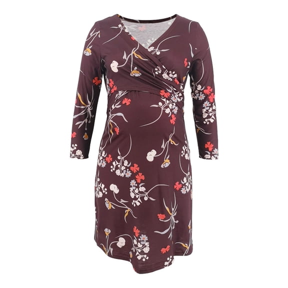 Kayannuo Maternity Dress Long Sleeve Print V-Neck Nursing Dresses Maternity Clothes for Women Ladies Fashion Flowers Leaf Print Long Sleeve Breastfeeding Dress
