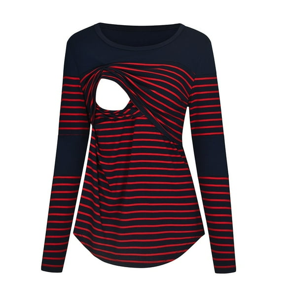 Kayannuo Maternity Shirts Long Sleeve Round Neck Striped Maternity Clothes for Women Nursing Tops Women Long Sleeve Striped Nursing Tops T-shirt For Breastfeeding