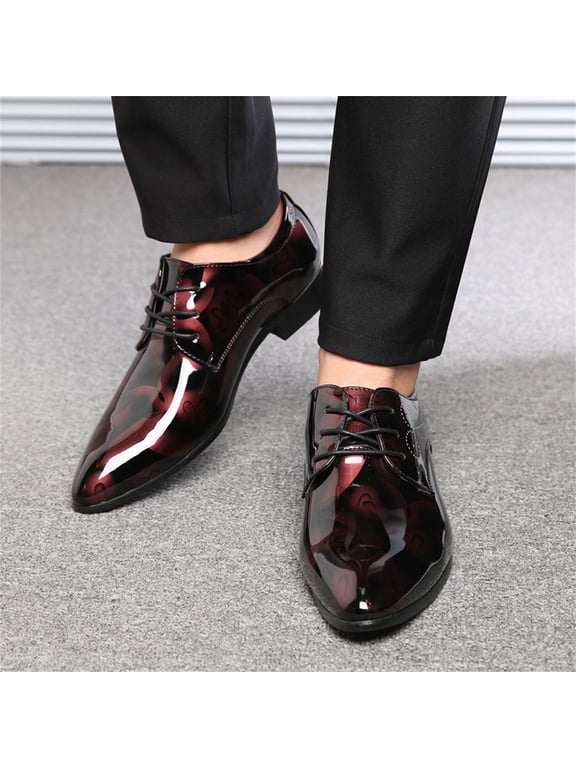 Mens Dress Shoe Back to School Prom Mens Shoes Men's Fashion Pointed Toe Bright Lace Up Leather Wedding Shoes Business Shoes