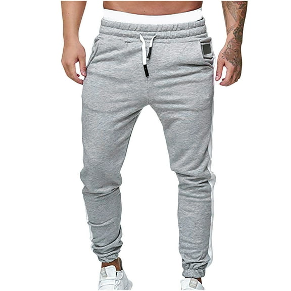 Kayannuo Mens Pants Elastic Waist Spring Men Casual Patchwork Elastic Waist Pockets Fitness Sport Pants Pants Gray