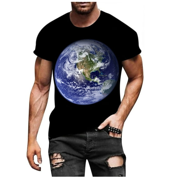 Kayannuo Mens Shirts Round Neck Print Summer Easter Men Short-Sleeved Printed Color Buttons Fashion Cardigan Casual T-Shirt Tops Black