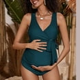 thumbnail image 1 of Kayannuo One Piece Swimsuits for Women Maternity Swimwear Plus Size Fashion Women Comfortable V-Neck Short Sleeve Fold Solid Color (Green XXL), 1 of 4