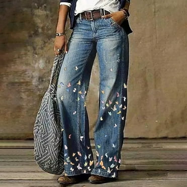 Kayannuo Pants for Women Trendy Deals Spring Summer Womens Elastic Waist Stretch Printing Thin Stretch Skinny Button Pants Trousers Light Blue