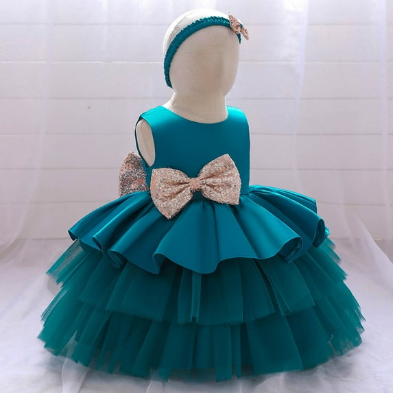 Kayannuo Princess Dresses for Girls Back to School Girls Dresses Toddler Girls Net Yarn Embroidery Rhinestone Bowknot Birthday Party Gown Long Dresses Headband Suit