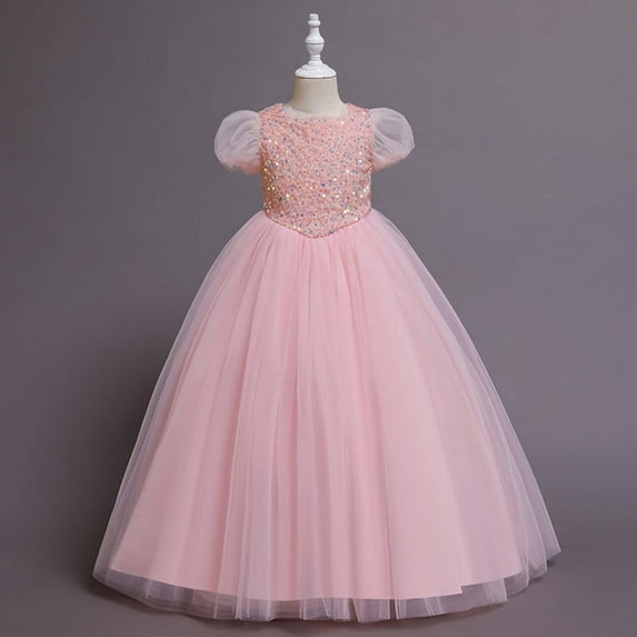 Kayannuo Princess Dresses for Girls Back to School Girls Dresses Children Dress Girl Puff Sleeve Princess Dress Long Sequin Dress Canonicals