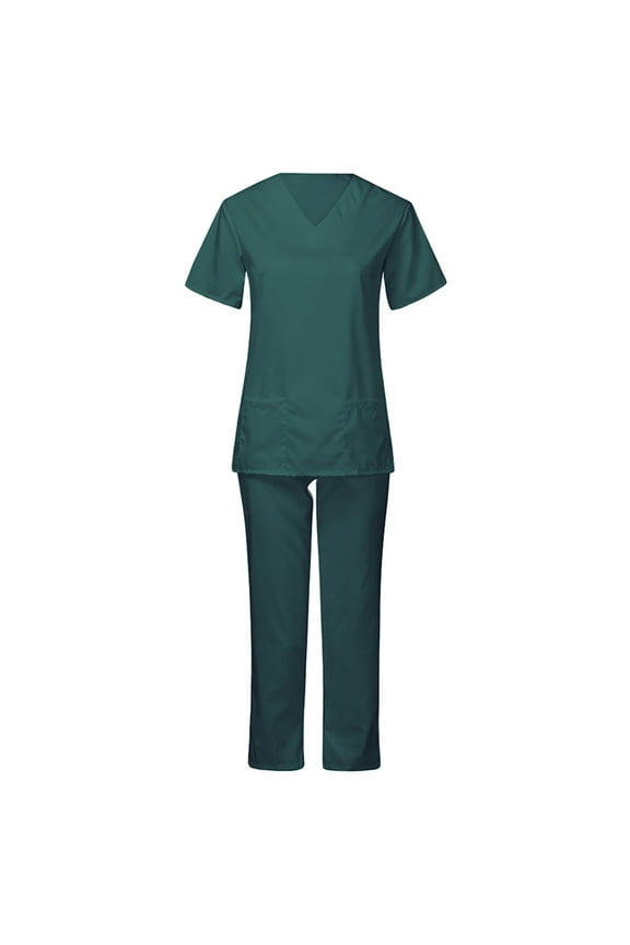 Print Nursing Uniforms Scrub Set for Women Short Sleeves Women Scrubs Tops Women's Short-Sleeved Solid Color Pocket V-Neck Nurse Suit