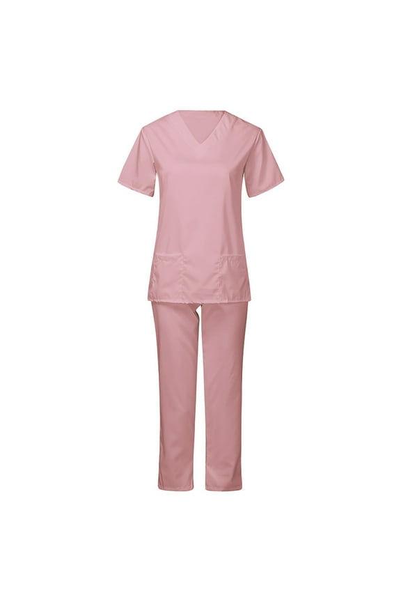 Print Nursing Uniforms Scrub Set for Women Short Sleeves Women Scrubs Tops Women's Short-Sleeved Solid Color Pocket V-Neck Nurse Suit