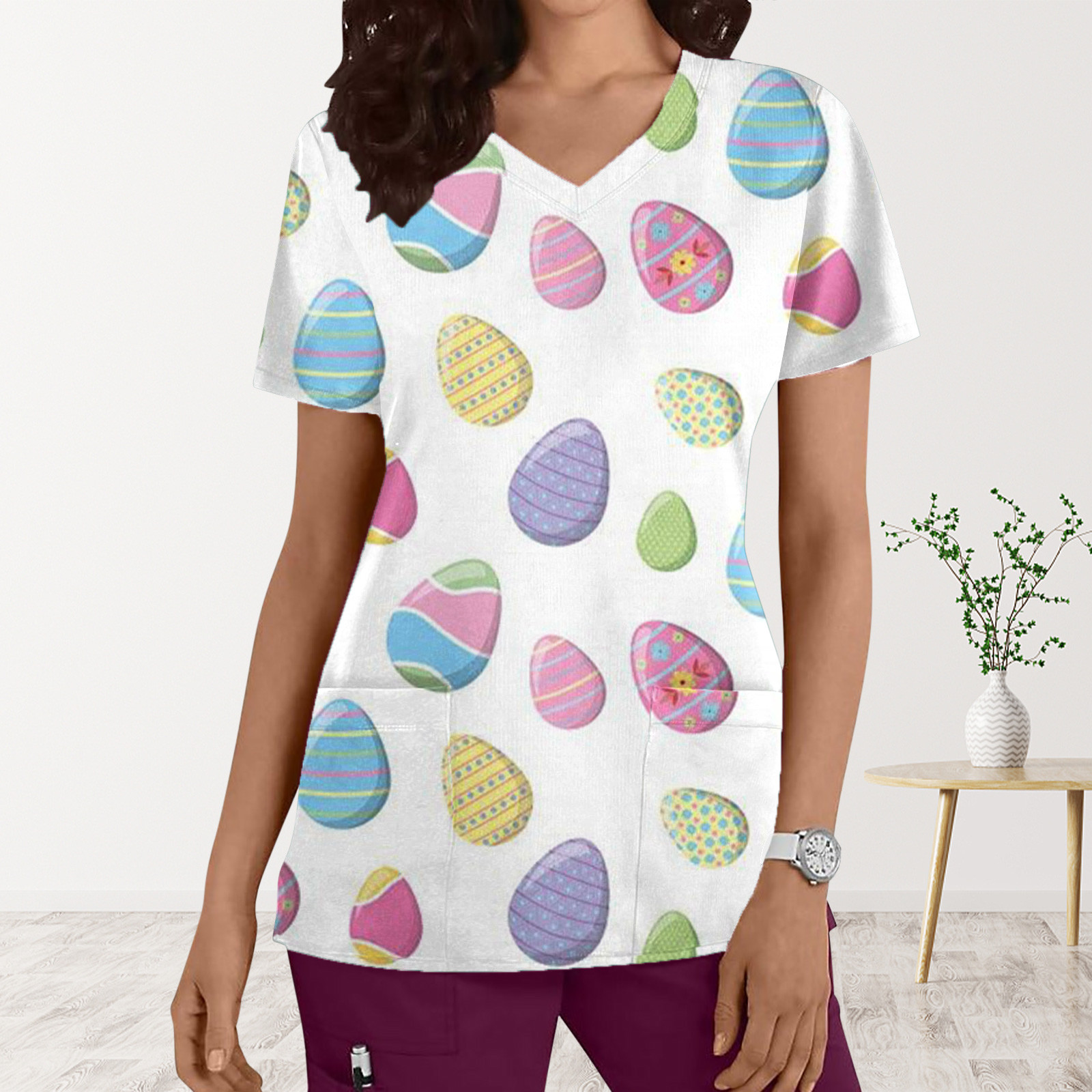 Kayannuo Print Nursing Uniforms Scrub for Women Clearance Short Sleeves