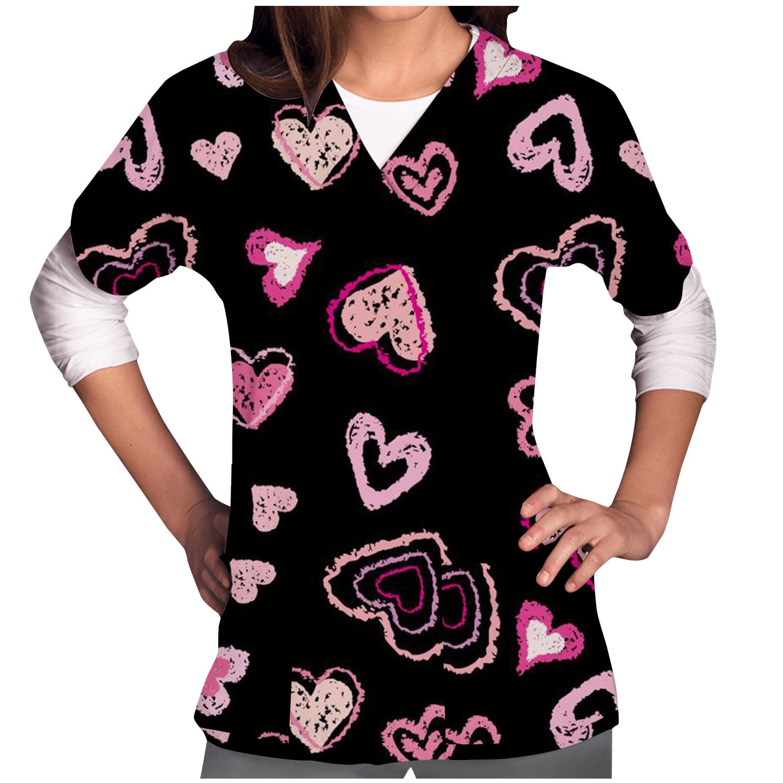 Kayannuo Print Nursing Uniforms Scrub for Women Clearance Short Sleeves