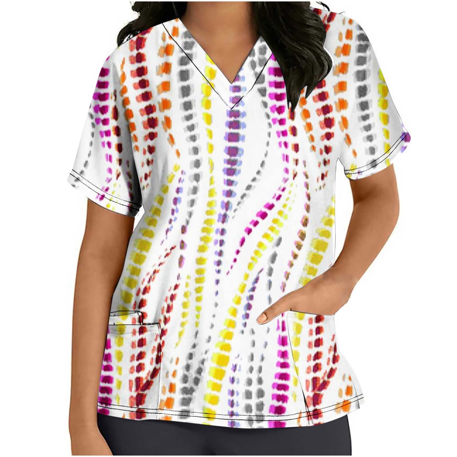 Kayannuo Print Nursing Uniforms Scrub for Women Clearance Short Sleeves