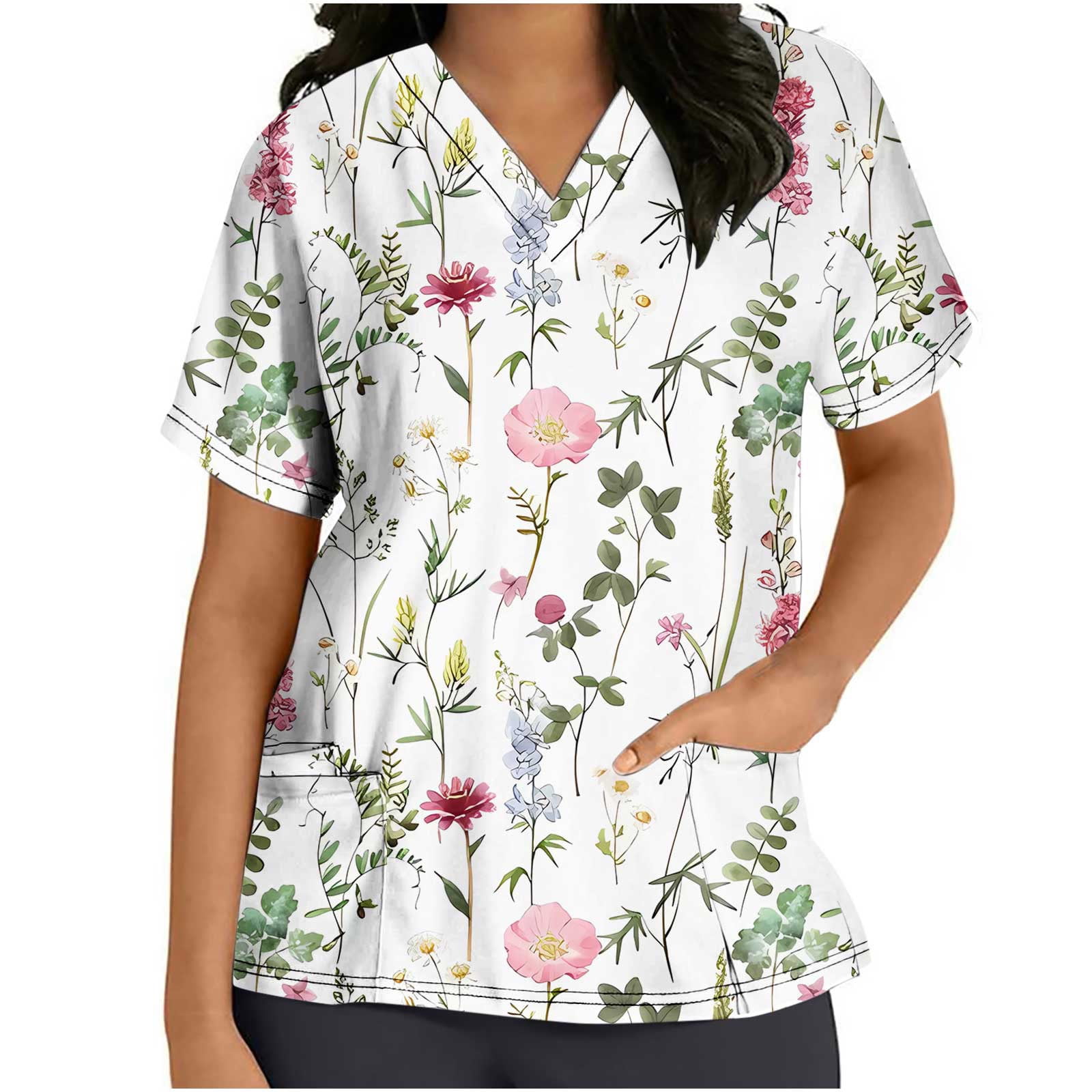 Kayannuo Print Nursing Uniforms Scrub for Women Clearance Short Sleeves