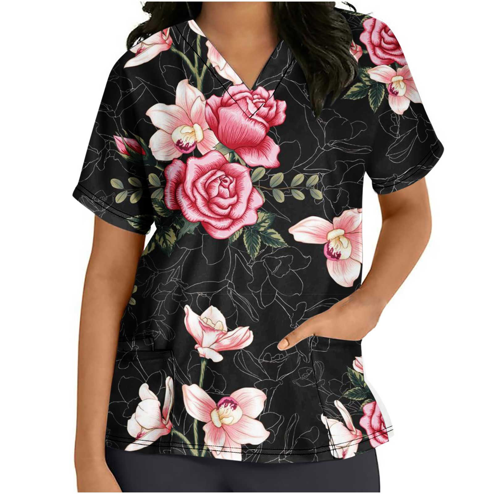 Kayannuo Print Nursing Uniforms Scrub for Women Clearance Short Sleeves