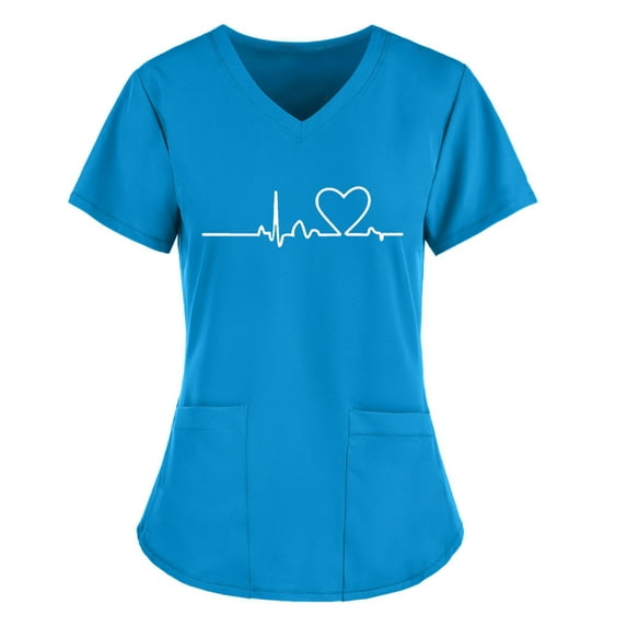 Kayannuo Print Nursing Uniforms Scrub for Women Clearance Women Short Sleeve V-neck Tops Working Uniform Color Pocket Blouse