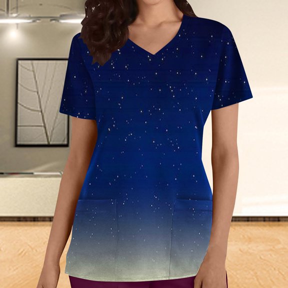 Kayannuo Print Nursing Uniforms Scrub for Women Fashion Woman Print V-Neck Short Sleeve T-Shirt Printing Loose Blouse Tops