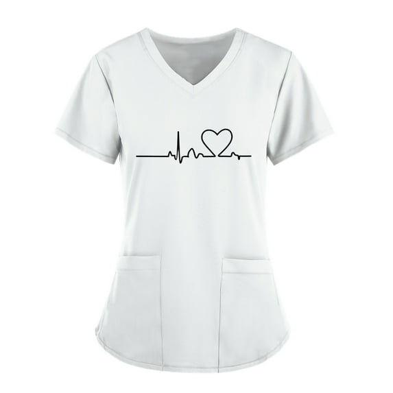 Kayannuo Print Nursing Uniforms Scrub for Women Women Short Sleeve V-neck Tops Working Uniform Color Pocket Blouse