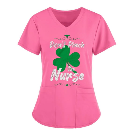 Kayannuo Print Nursing Uniforms Scrub for Women Women Short Sleeve V-neck Tops Working Uniform Color Pocket Blouse