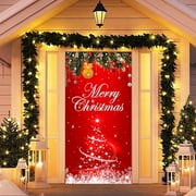Kayannuo Red Christmas Door Cover Happy New Year Door Decorations Banner for Front Door Christmas Tree Snowflake Porch Sign Backdrop for Xmas Holiday Party Supplies(78.74x35.43x0.07in)
