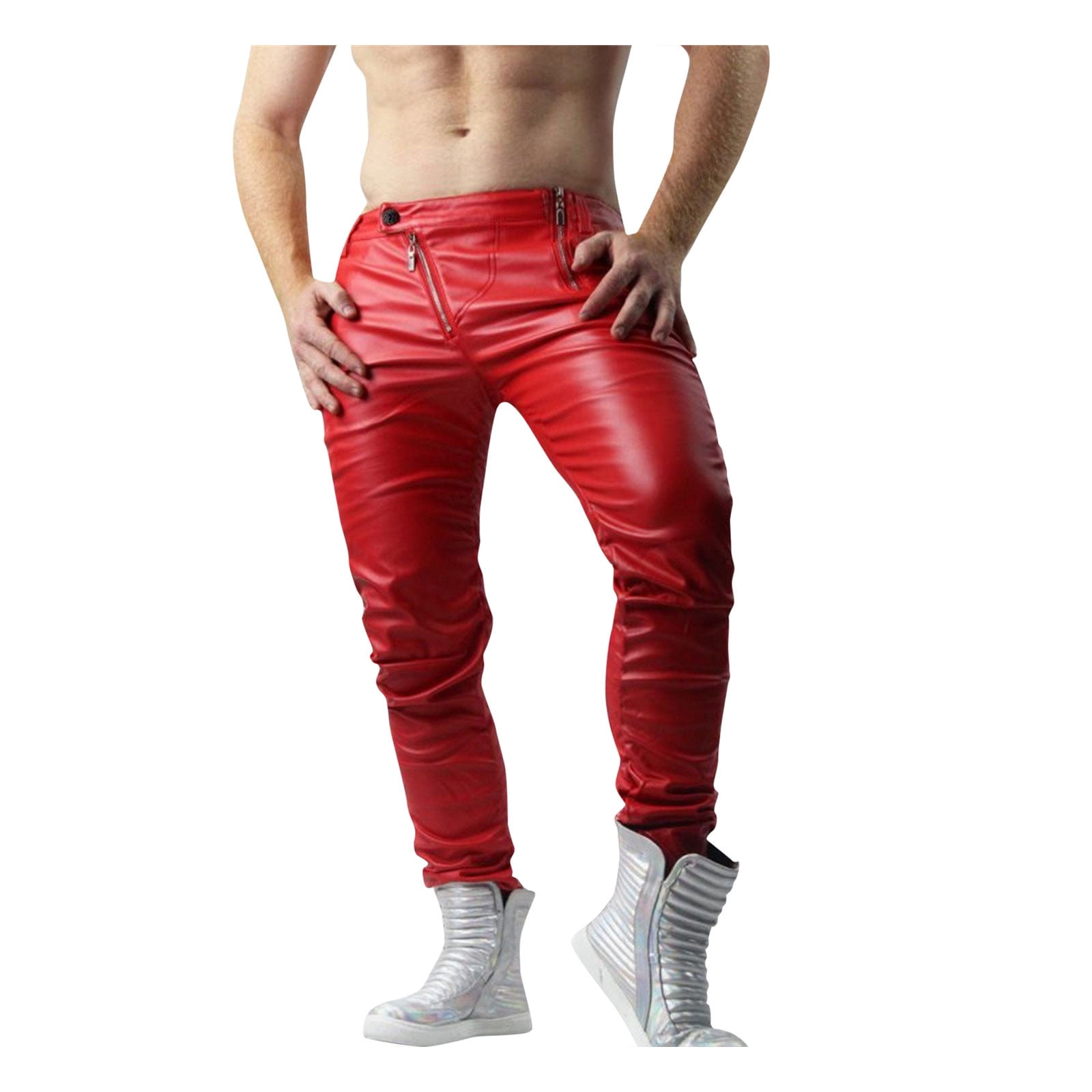 Kayannuo Red leather Pants Spring Clearance Men's New Casual Fashion And  Handsome Solid Color Leather Pants Trousers 