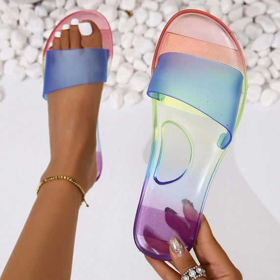 Kayannuo Shoes for Women Summer Womens Fashion Women's New Summer One-line Flat Clear Jelly Candy Beach Slippers