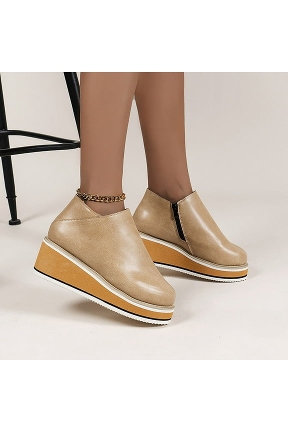 Shoes for Women Fall Women Retro Flat Bottom Shoes Casual Boots Plus Size Slip On Double Zipper Shoes