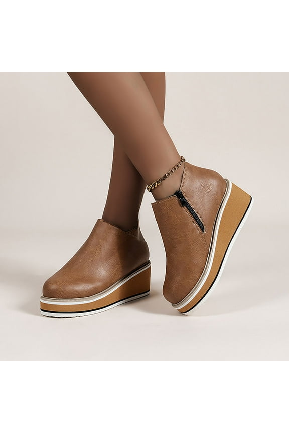 Shoes for Women Fall Women Retro Flat Bottom Shoes Casual Boots Plus Size Slip On Double Zipper Shoes