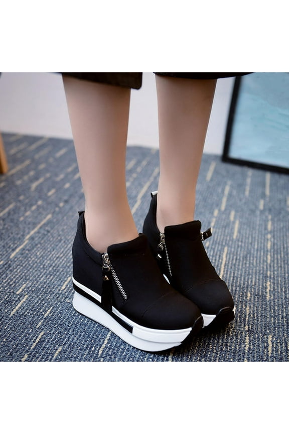 Shoes for Women Fall Women's Slip-on Slip-on Side Zipper Platform Sole Casual Shoes For Women