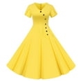 thumbnail image 1 of Kayannuo Short Sleeve Solid Summer Dresses For Women Back to School Dresses For Women 2022 Pure Color Women V-Neck Short-Sleeved Pseudo Single-Breasted Decoration Dress Yellow, 1 of 9