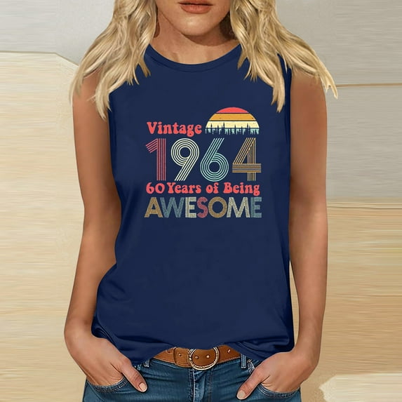 Kayannuo Short Sleeve Womens Tops Graphic Tees Women Valentine's Day 1964 Vintage Shirt For Women 60th Birthday Gifts 1964 Birthday Gifts Idea Retro Short Sleevel T Shirts Party Tops Tees