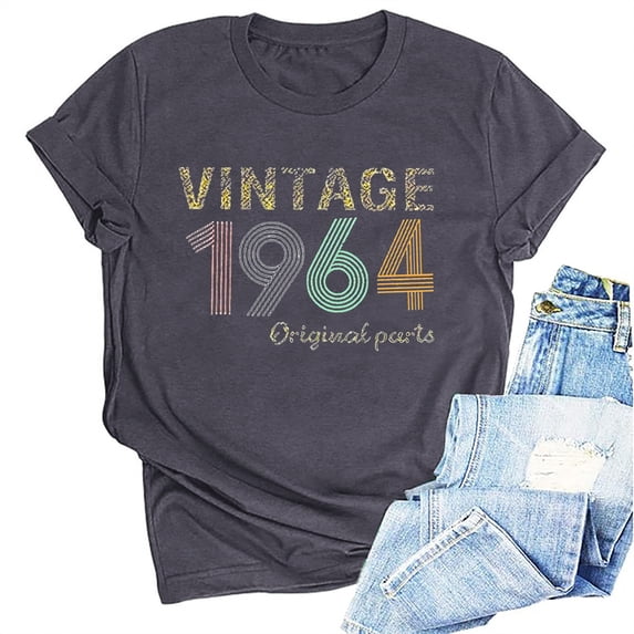 Kayannuo Short Sleeve Womens Tops Clearance Graphic Tees Women Valentine's Day 1964 Vintage Shirt For Women 60th Birthday Gifts 1964 Birthday Gifts Idea Retro Short Sleevel T Shirts Party Tops Tees